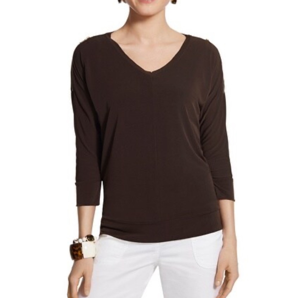 CAbi black v-neck stretchy oversized loose fit 3/4 dolman sleeve tee size XS